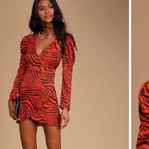 Black and Red Zebra Satin Party Dress (Long Sleeve Mini Dress)